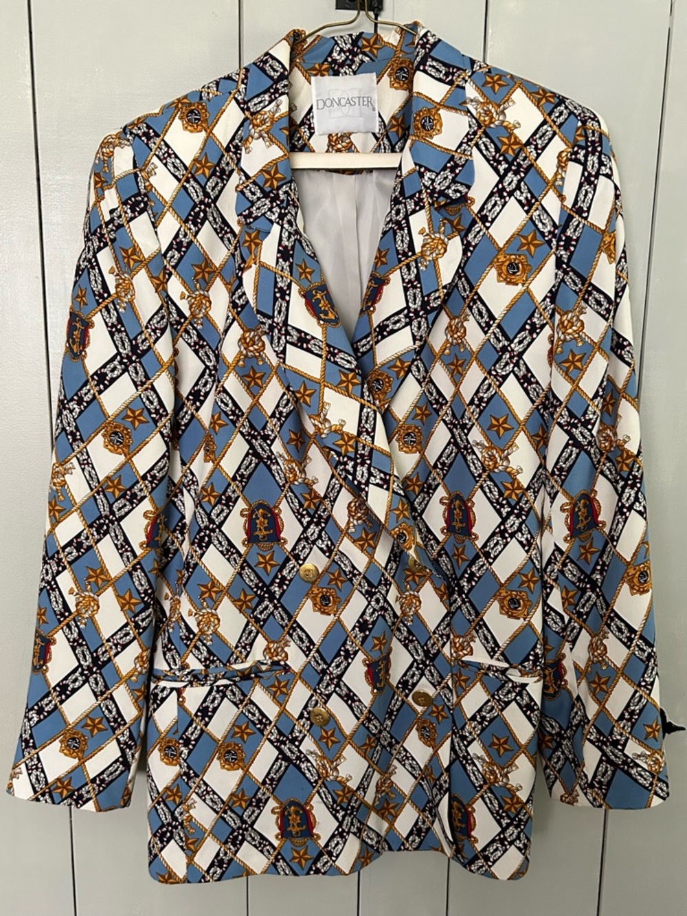 Doncaster Blue White & Gold Chain-Print Blazer